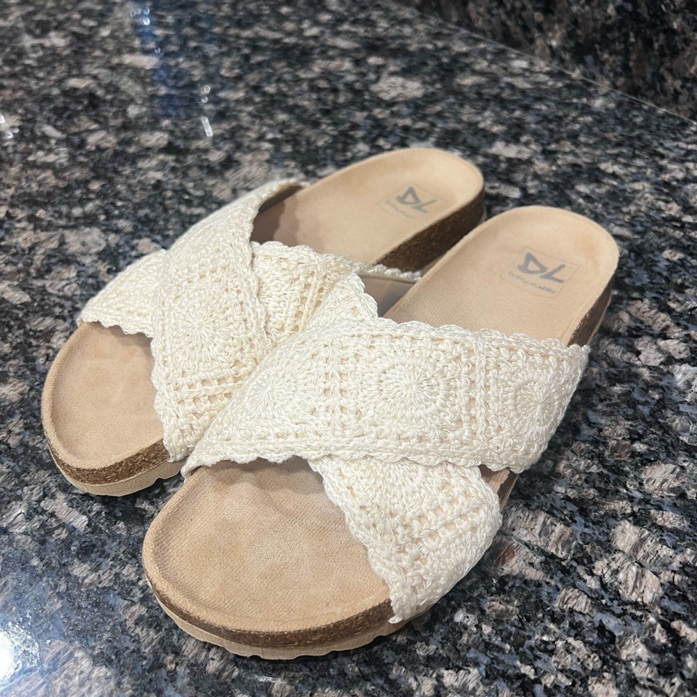 Dirty Laundry Cream Crochet Sandals